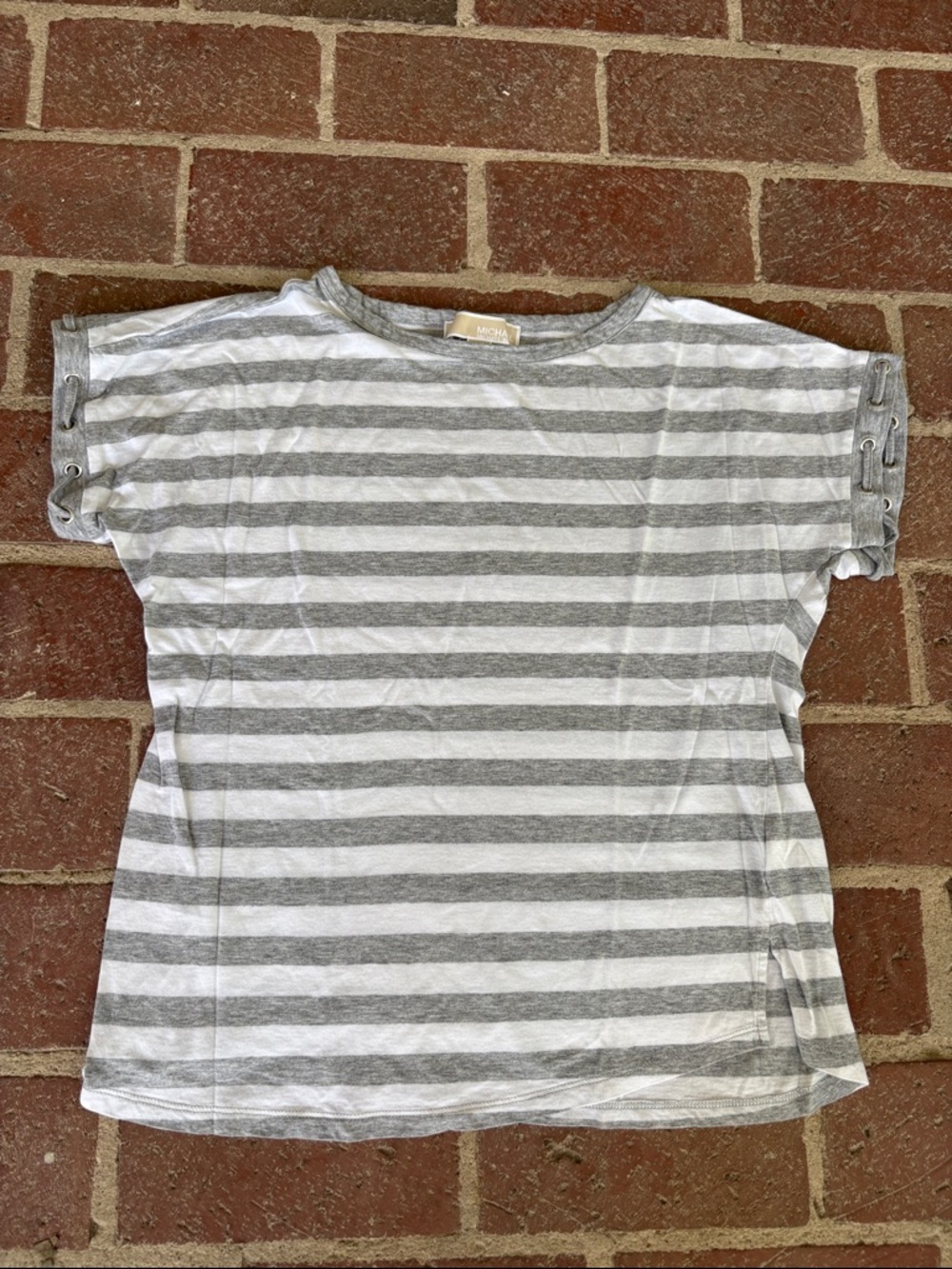 MICHAEL Michael Kors Gray and White Striped Short Sleeve CropTee